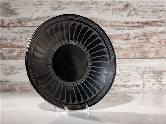 Plate with Repeating Feathers by Maria Montoya Martinez, Santana Roybal Martinez, 1943-1956