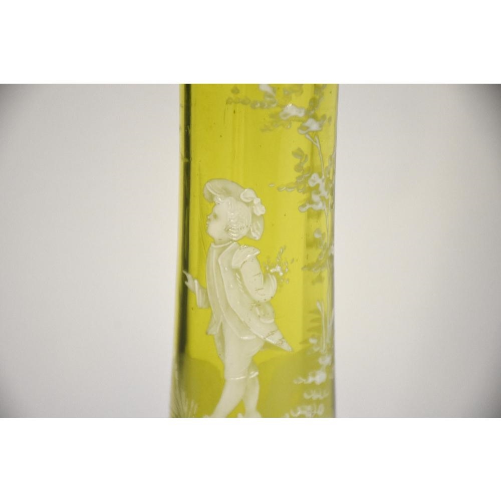Artwork by Mary Gregory, A 19th Century Mary Gregory vase. Lime green glass. H 20cm, Made of green glass