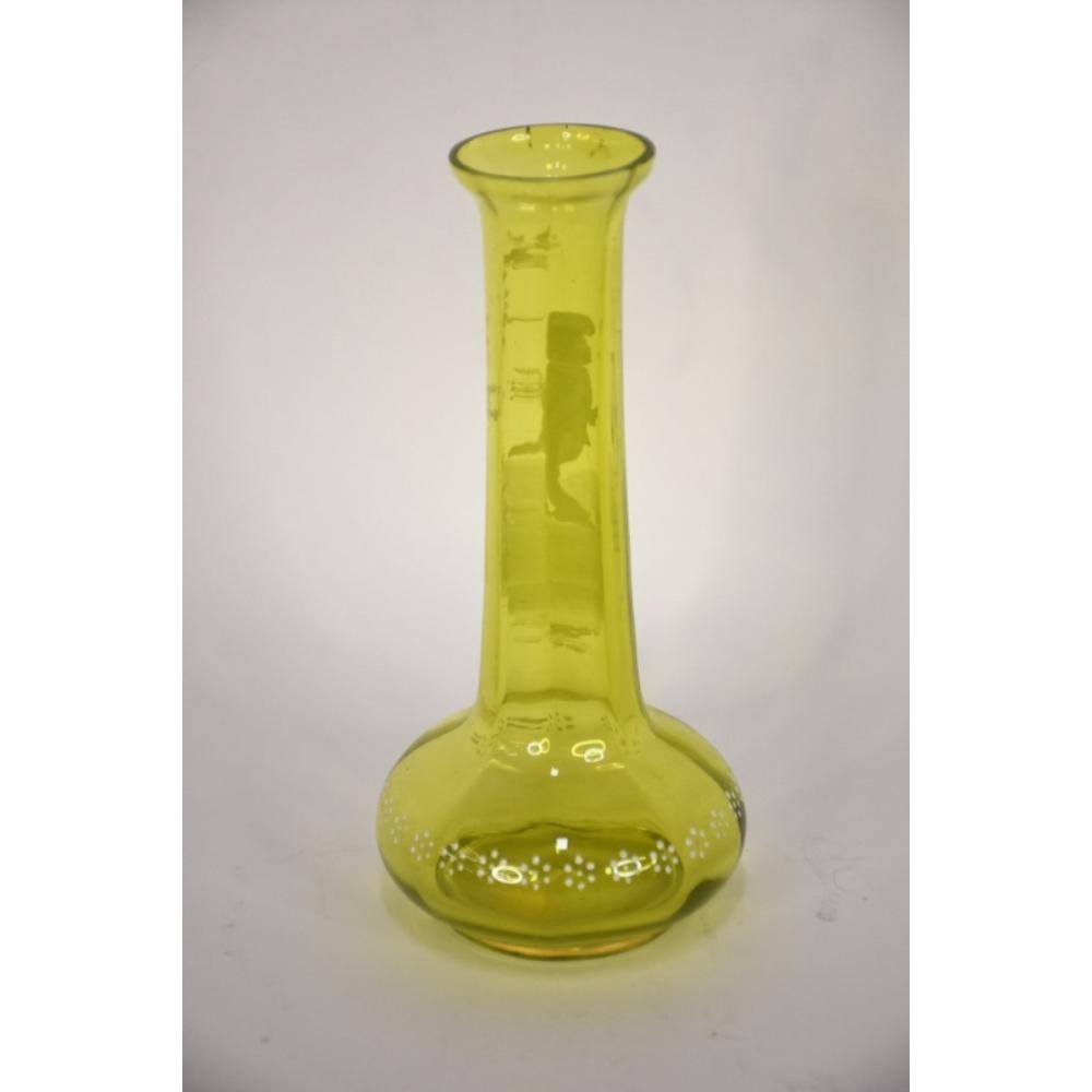 Artwork by Mary Gregory, A 19th Century Mary Gregory vase. Lime green glass. H 20cm, Made of green glass