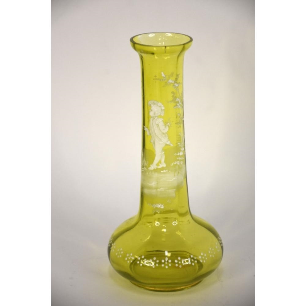 Artwork by Mary Gregory, A 19th Century Mary Gregory vase. Lime green glass. H 20cm, Made of green glass