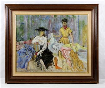 Bei der Schneiderin, Bildnis einer eleganten Dame auf einem Stuhl - Wegener Jürgen