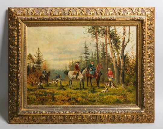 Artwork by Eugen von Kramer, Rast bei der Jagd, Made of oil on canvas