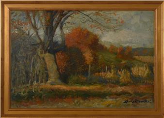 Autumn Landscape With Haystacks. - Louis F. Mueller