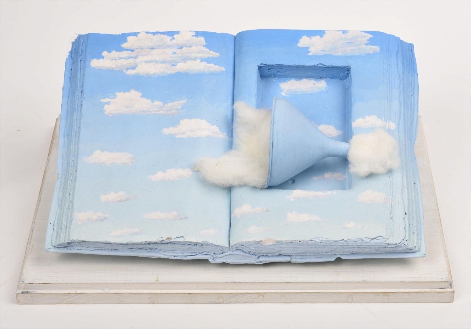 Artwork by Bruce Bacon, Plaster Sculpture of Book, Made of plaster in an acrylic box.