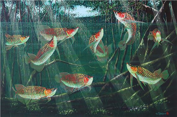 9 Red Arowanas, 2020 by Tio Tjay, September 2023