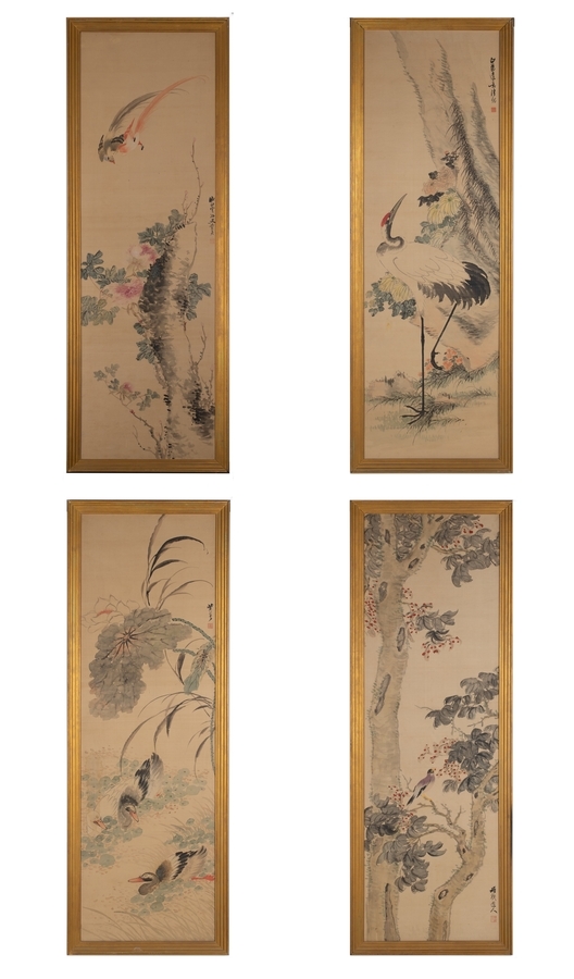 Artwork by Chinese School, 20th Century, Oiseaux sur des branchages fleuris, Made of ink and colors on silk