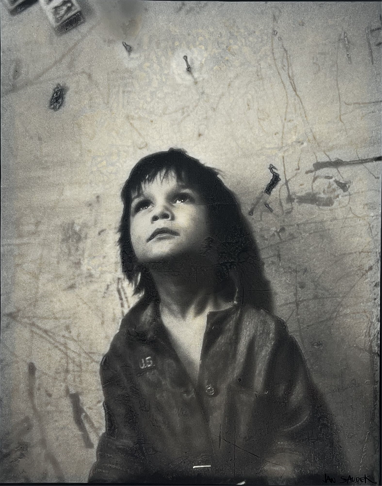 Artwork by Jan Saudek, Boy Looking Up, Made of Silver Gelatin