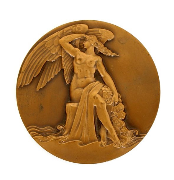 Artwork by Édouard Pierre Blin, Art Deco bronze medal, Made of bronze with bas-relief