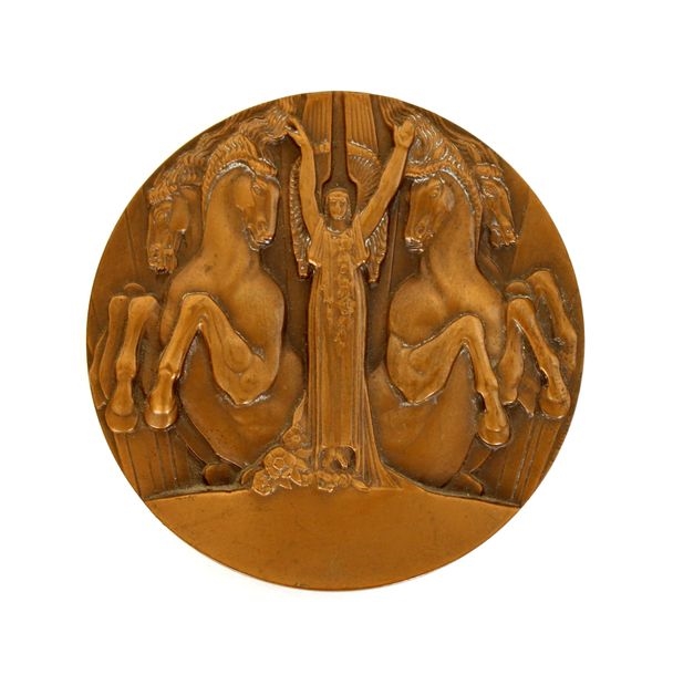 Artwork by Édouard Pierre Blin, Art Deco bronze medal, Made of bronze with bas-relief