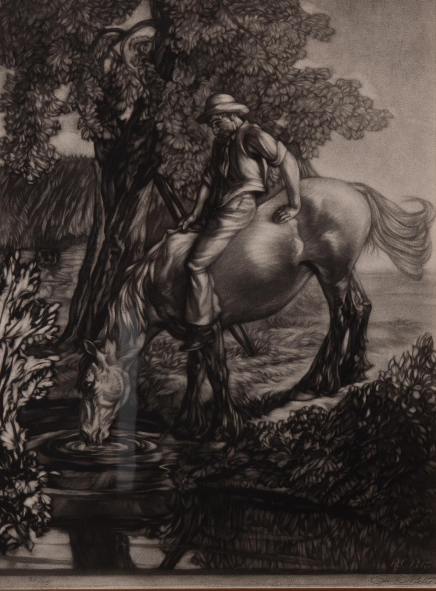 Artwork by Robert Charles Peter, The Day's Thirst, and Milking Time, Made of mezzotint engravings
