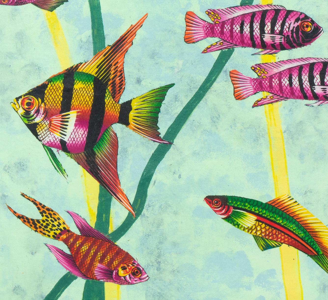 Artwork by Connie Mitchell, Aquarium, Made of Acrylic and fabric collage on canvas