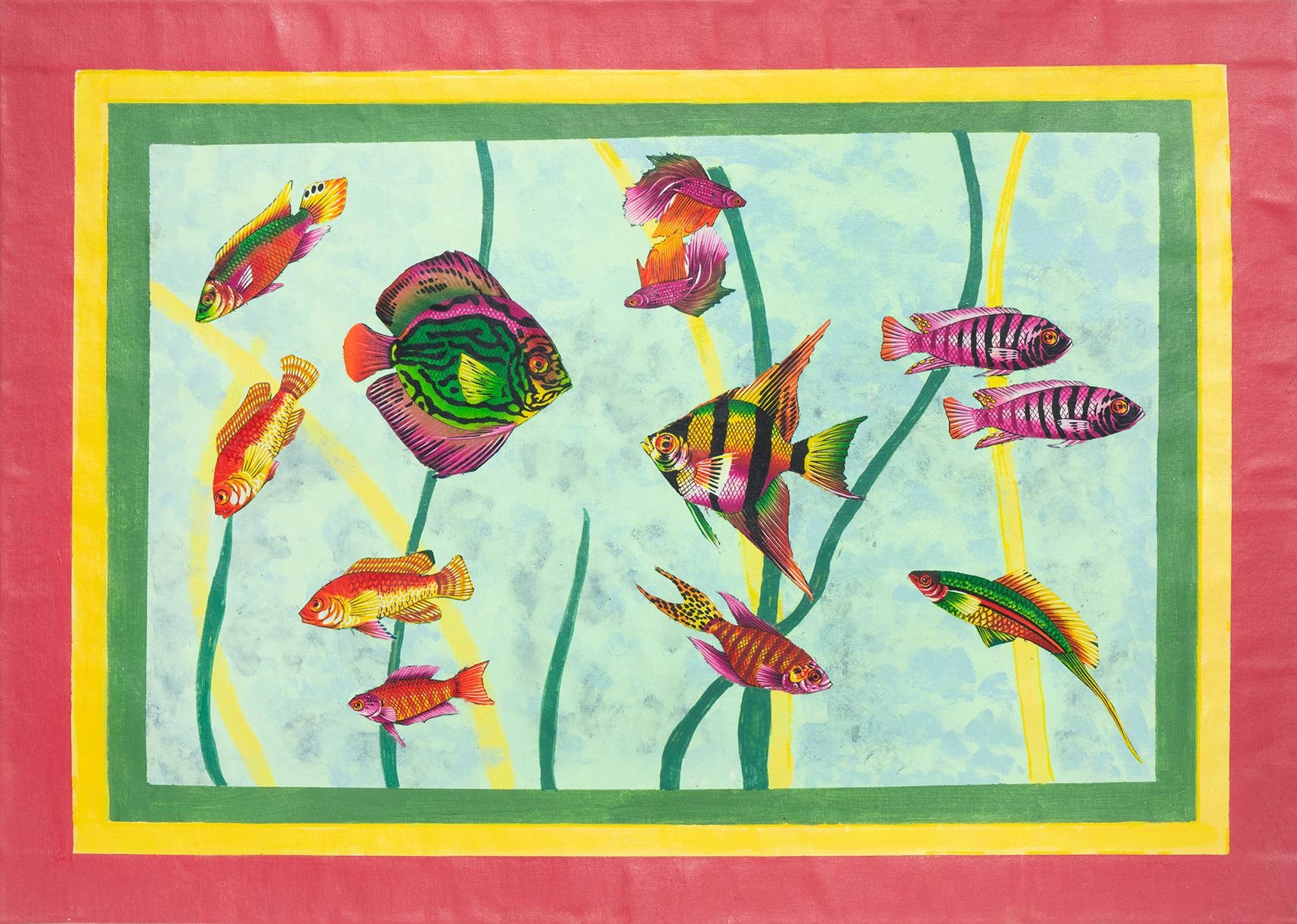 Artwork by Connie Mitchell, Aquarium, Made of Acrylic and fabric collage on canvas