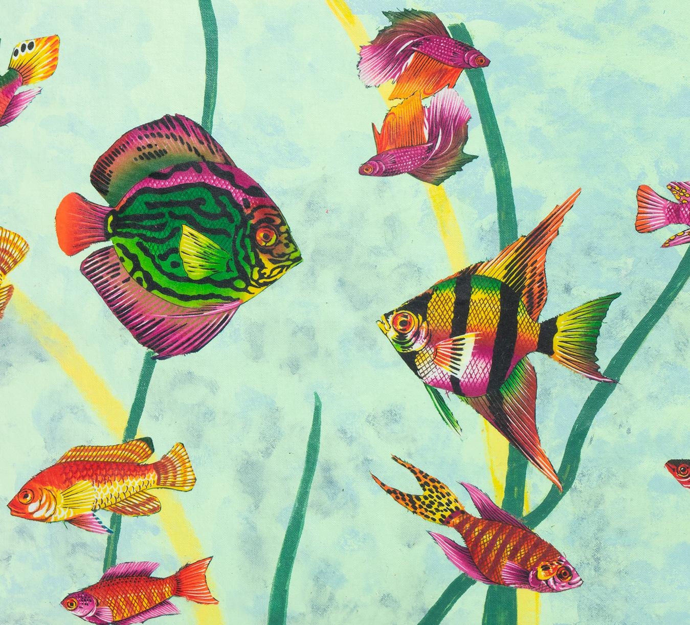 Artwork by Connie Mitchell, Aquarium, Made of Acrylic and fabric collage on canvas