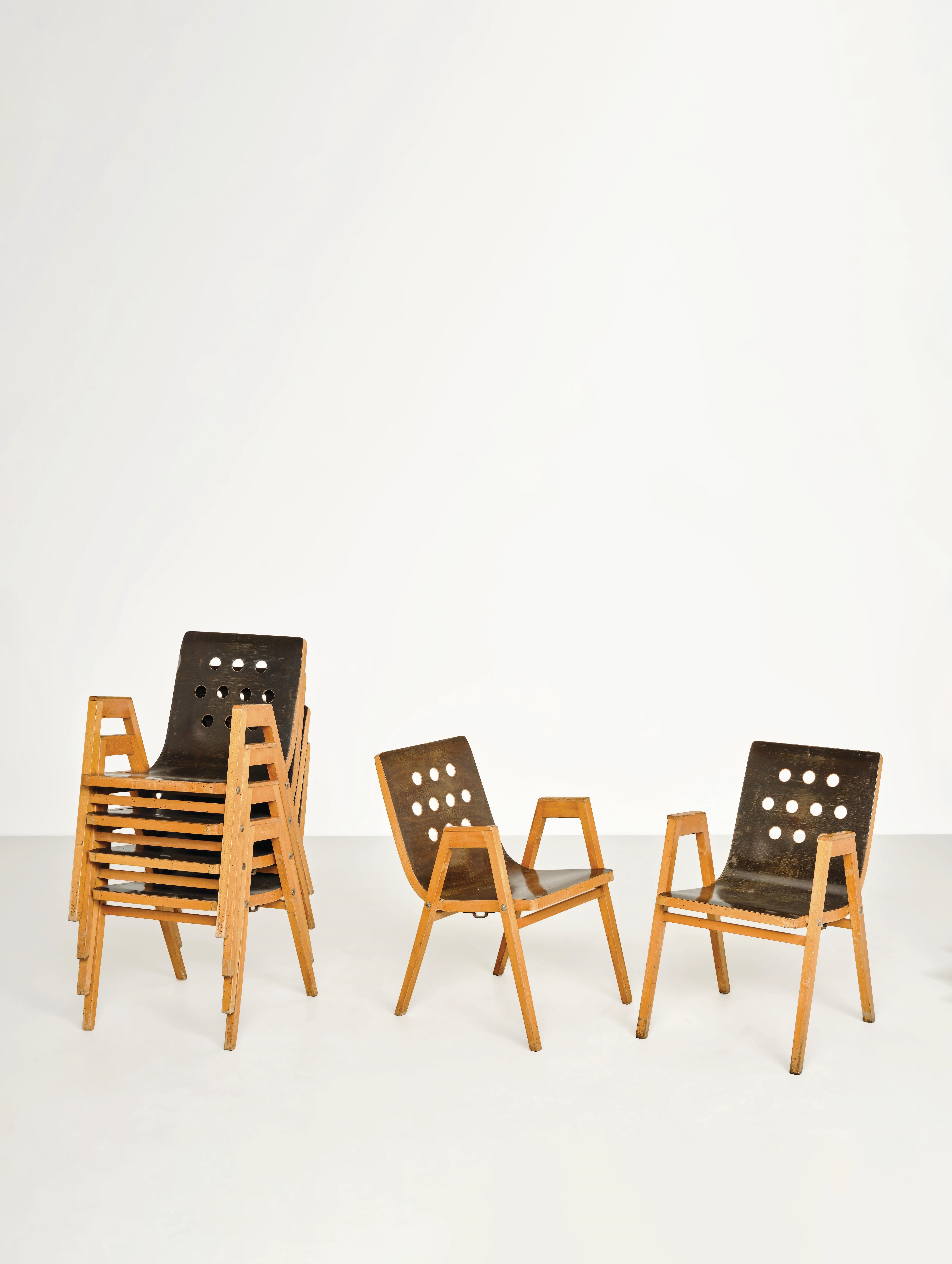 Roland Rainer | A set of six stacking chairs (mod. no. 3–4–3) (1951 ...