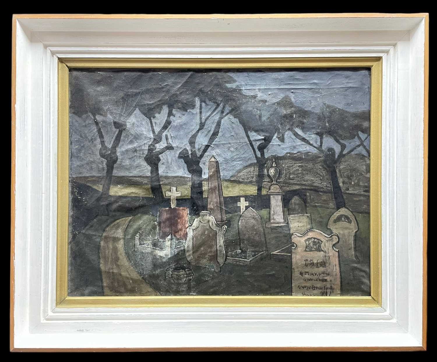 George Chapman | churchyard scene with gravestones and line of trees ...