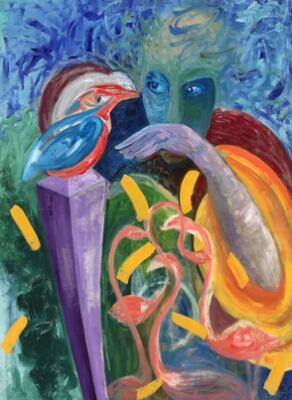 Artwork by Ursula Klara Reuter Christiansen, Kvinden og Fuglen II, Made of Oil on canvas