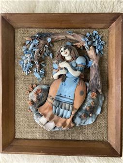 Ukrainian Folk Art of a young woman stroking her hair under a tree - Magdalena  Puglyk-belen