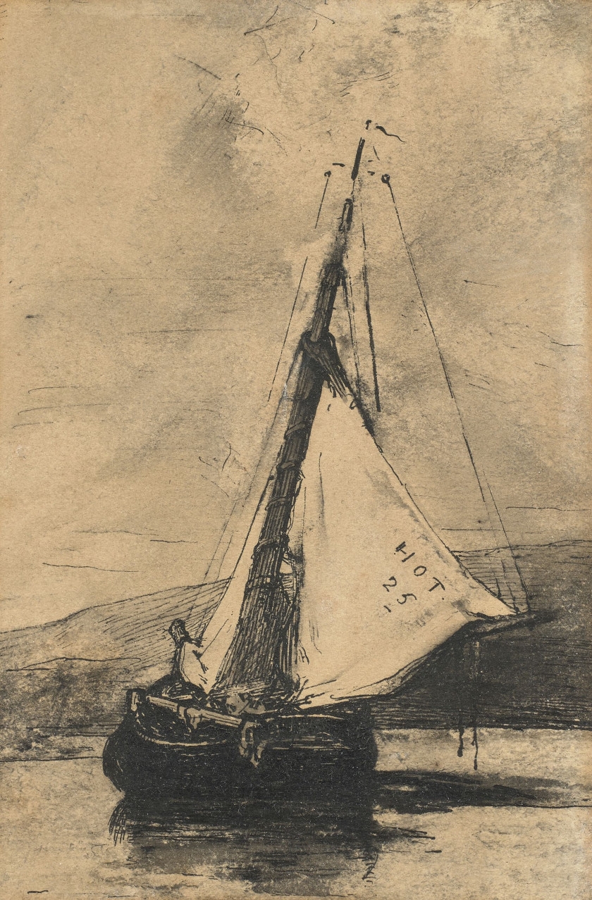 Théodule Augustin Ribot | Barque à voile près d'un rivage | MutualArt