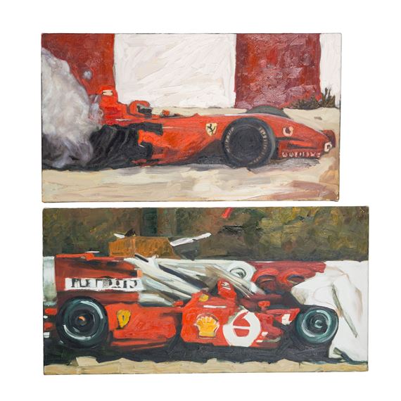 2 Formel I-Szenen mit Ferrari, 2001/2002, by Peter Oskar Käser, dated 2001