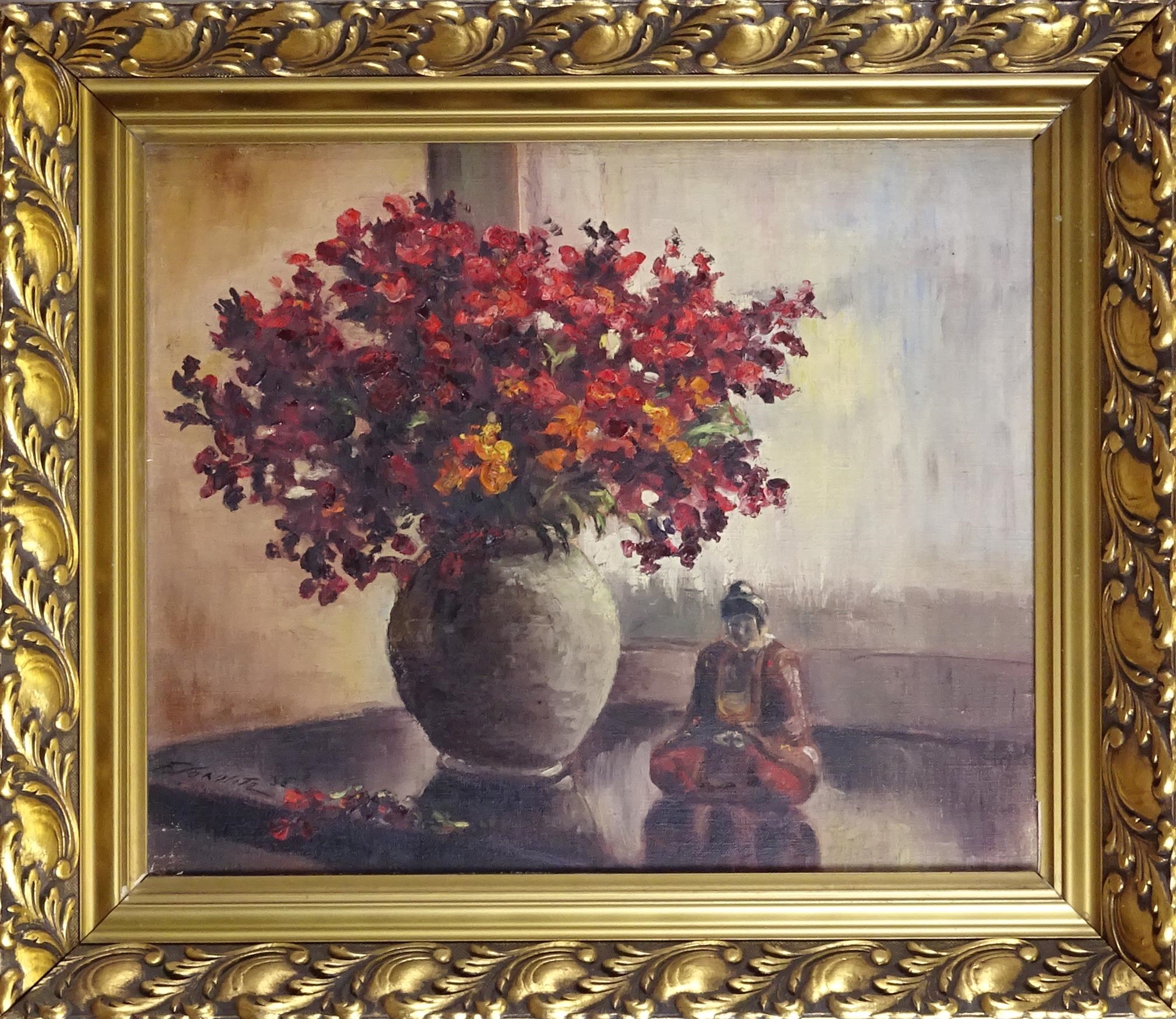 ANCIEN TABLEAU PEINTURE à l'huile sur toile ,nature morte fleurs dans un vase EUR 30,00