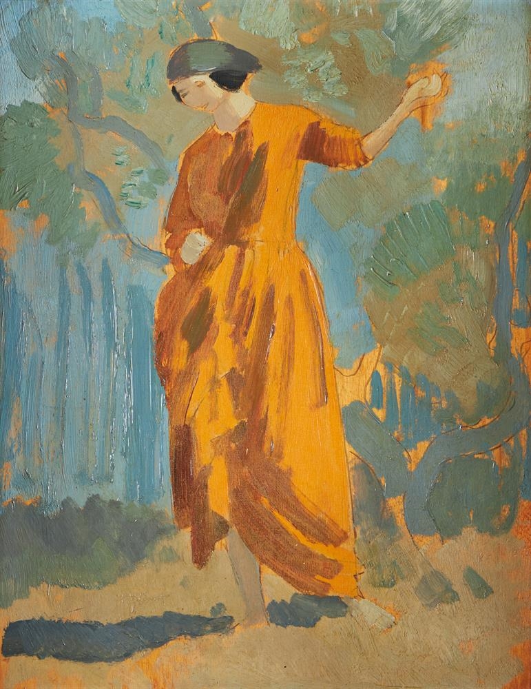 Artwork by Augustus Edwin John, THE YELLOW GOWN (DORELIA), Made of Oil on panel
