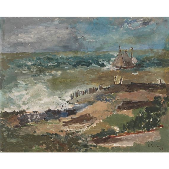 "Segelboot vor der Küste" by Imre Reiner, 1929