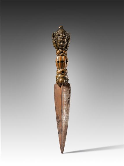 A copper-inlaid copper-alloy and iron dagger (Phurba),