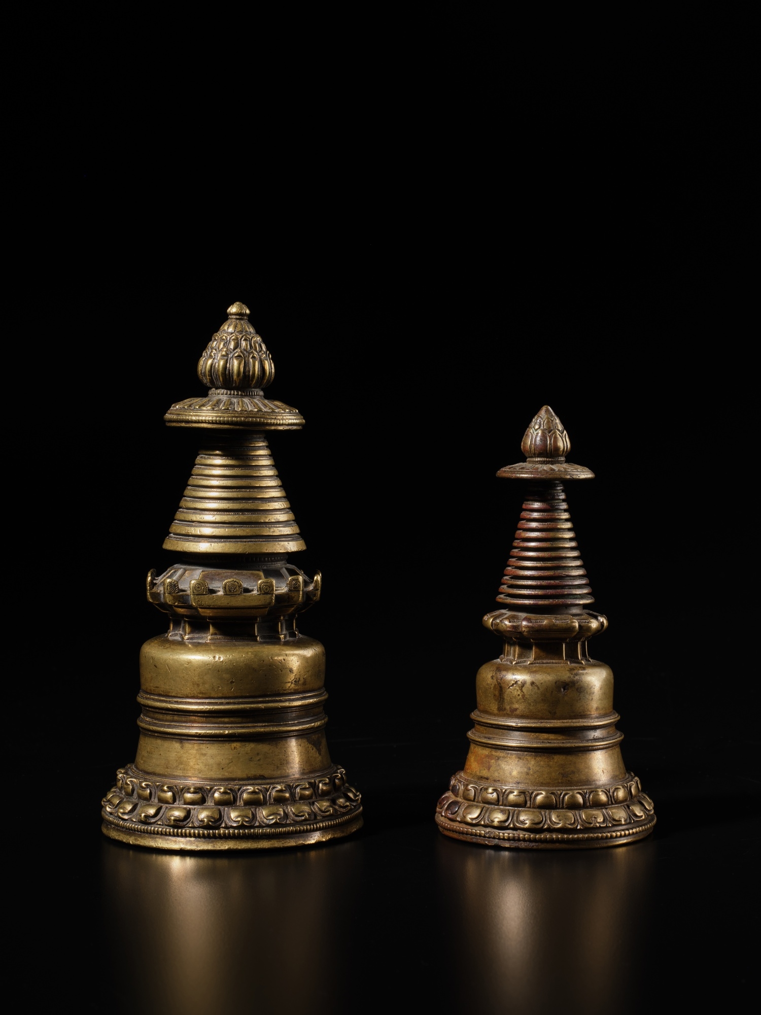 Artwork by Tibetan School, 14th Century, Two copper alloy stupas, Made of copper