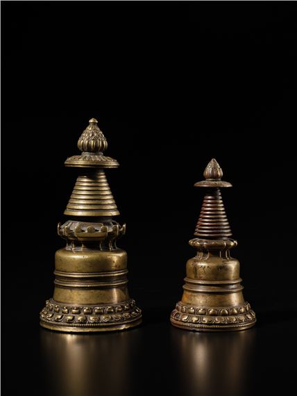 Two copper alloy stupas by Tibetan School, 14th Century, 13th - 14th century