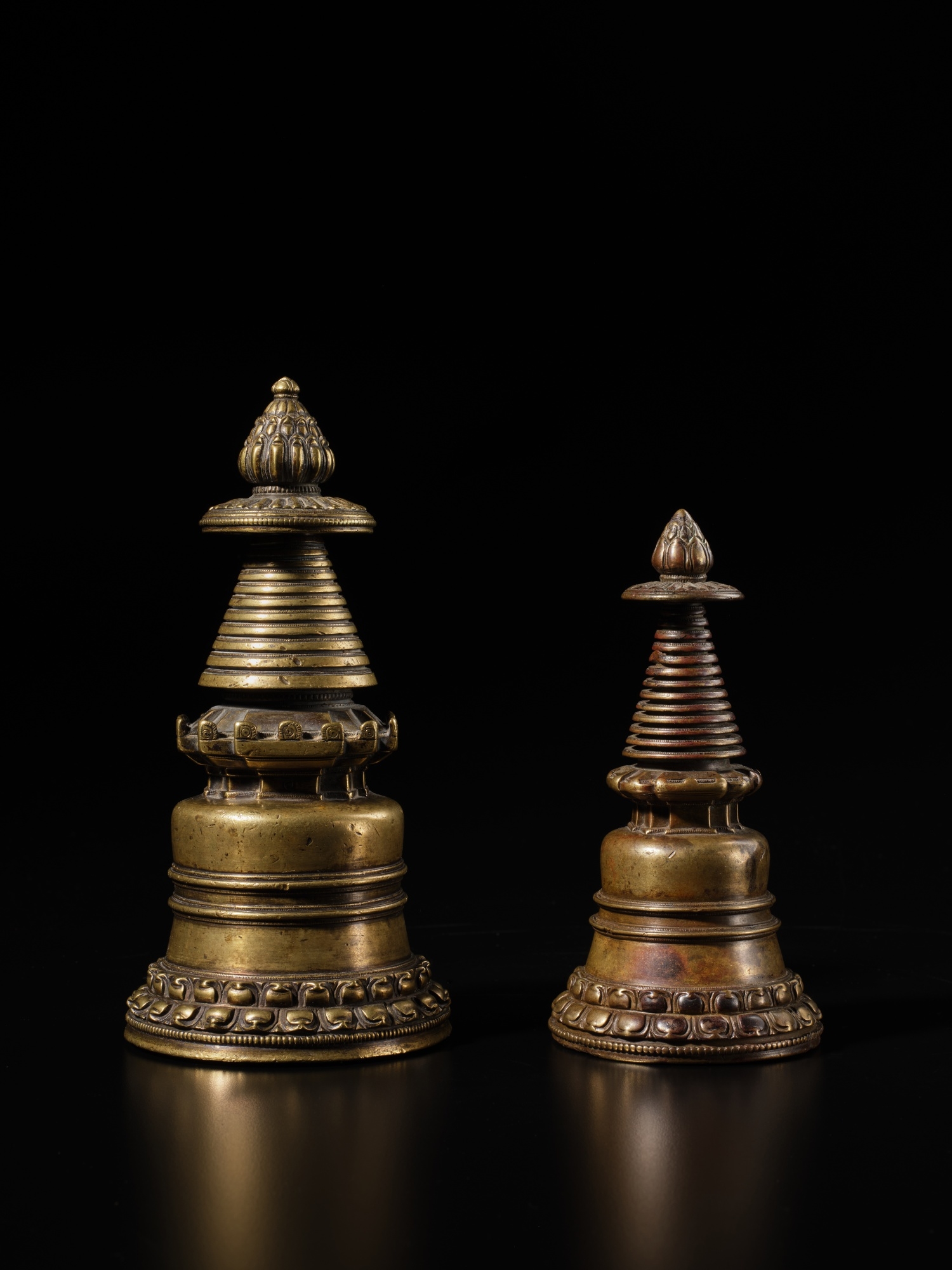 Artwork by Tibetan School, 14th Century, Two copper alloy stupas, Made of copper