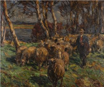 Flock of sheep at a river bank - Ernst Wilhelm Paul