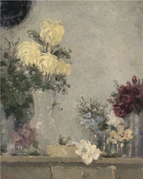 Dietz Edzard | STILL LIFE WITH FLOWERS IN VASE AND FRUIT ON A PLATE ...