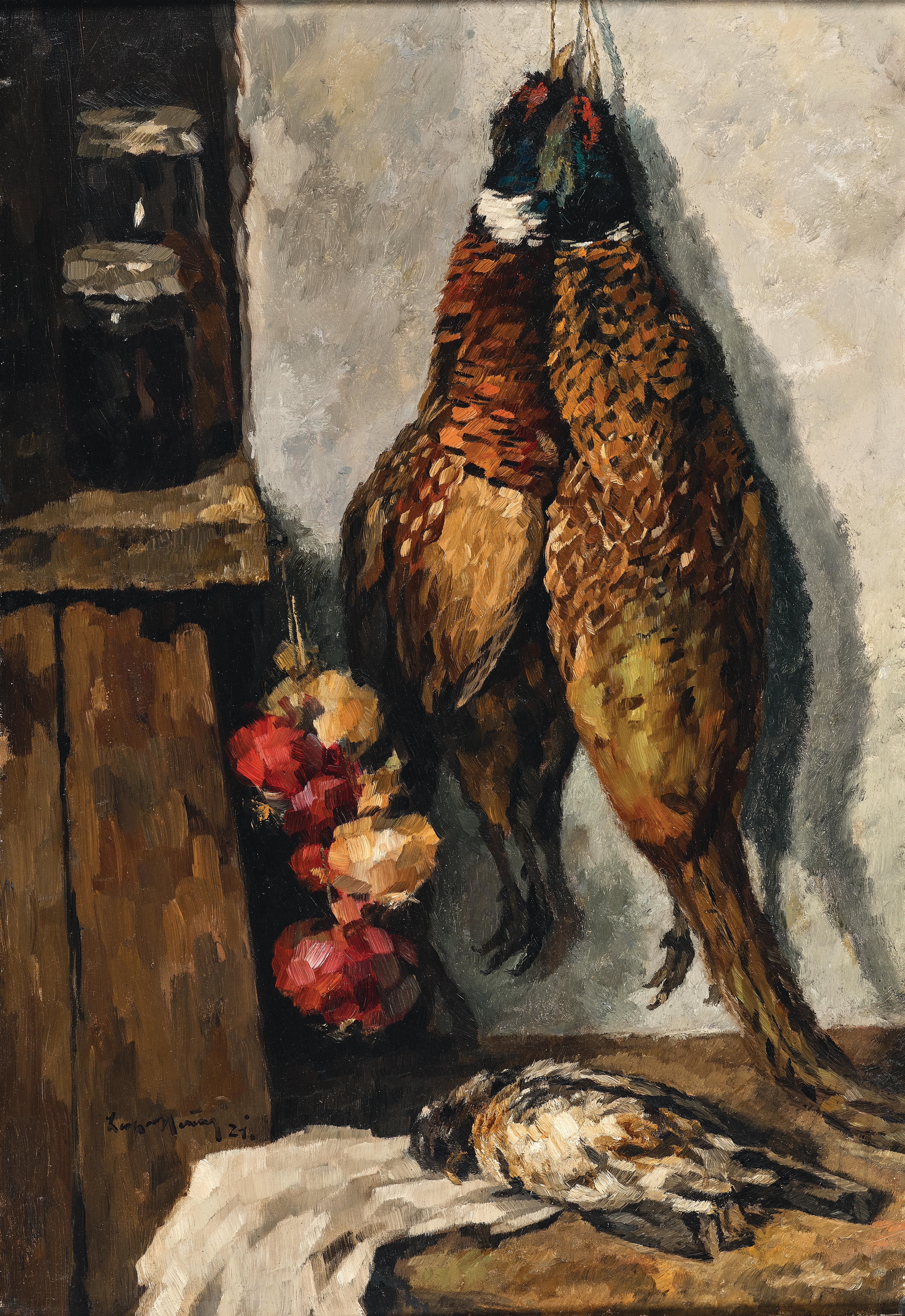 Artwork by Leopold Hauer, Stillleben mit Fasanen, Made of Oil on canvas