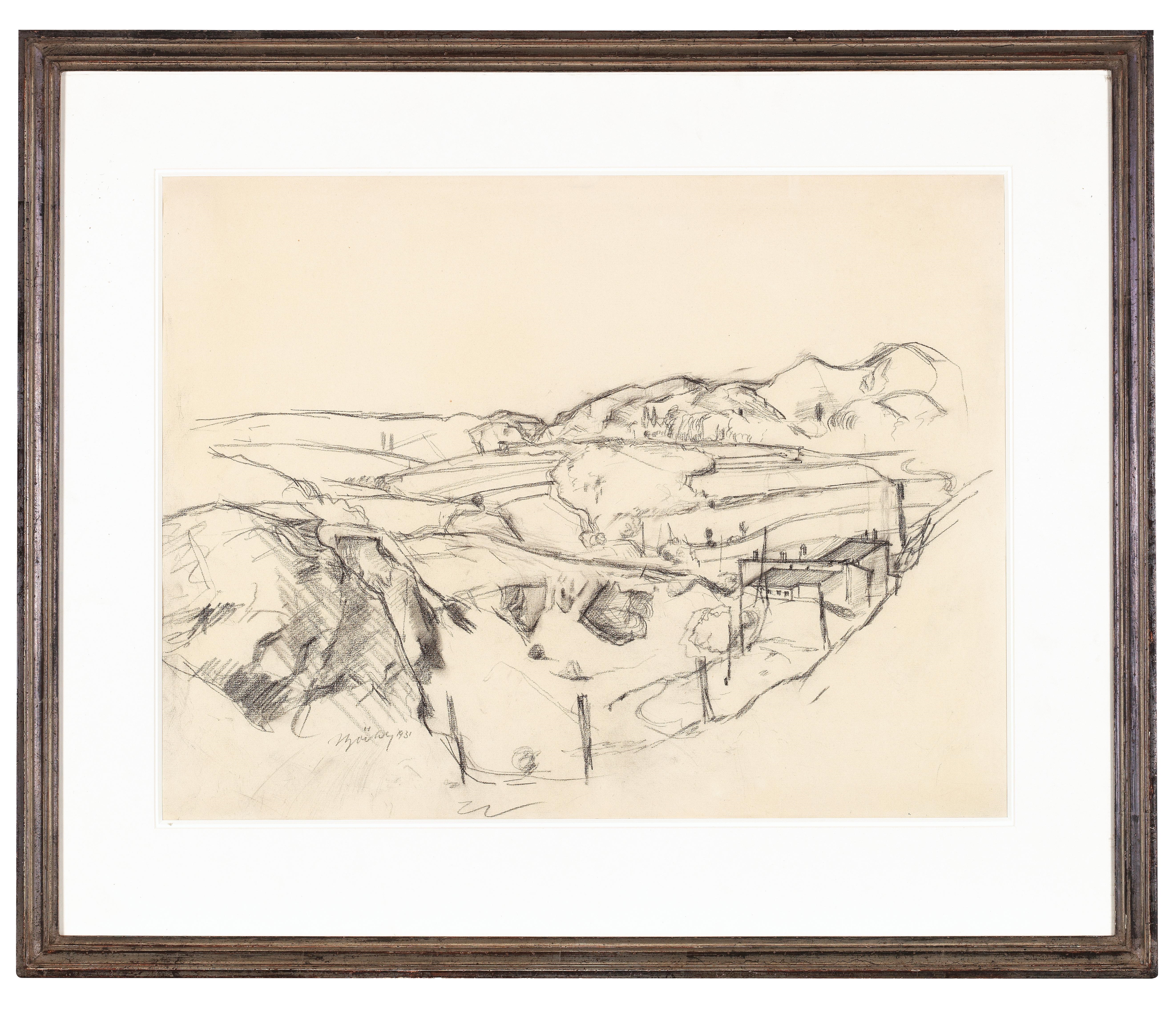 Artwork by Herbert Boeckl, Landschaft (bei Perchtoldsdorf?), Made of black chalk on paper