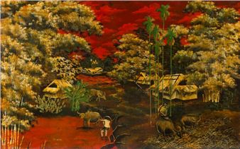 Buffalo herders near a Tonkin village - Nguyen Loi