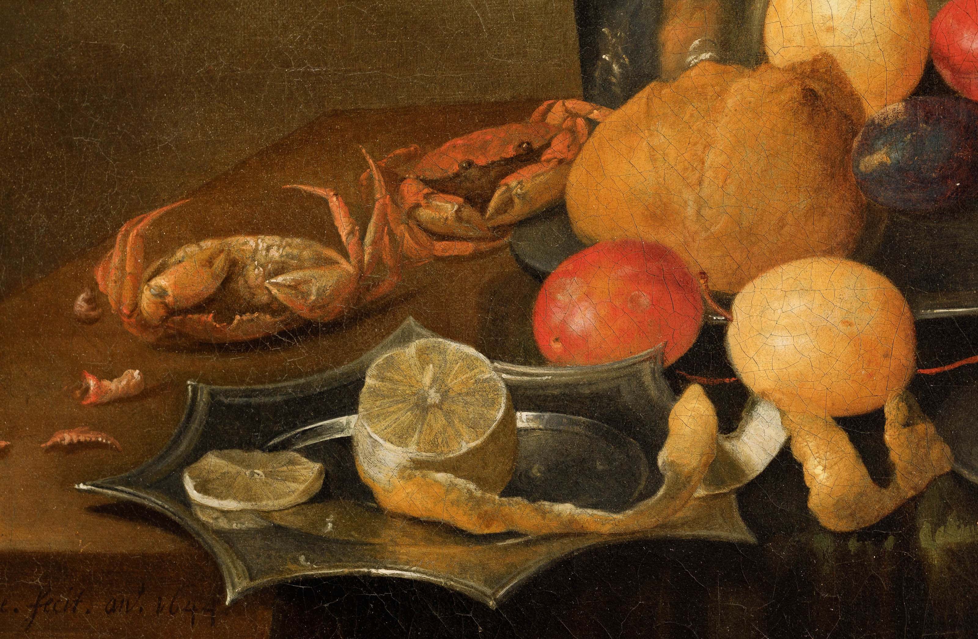 Artwork by Pieter van Overschee, Still life with a lobster, fruit and glasses, 1644, Made of Oil on canvas