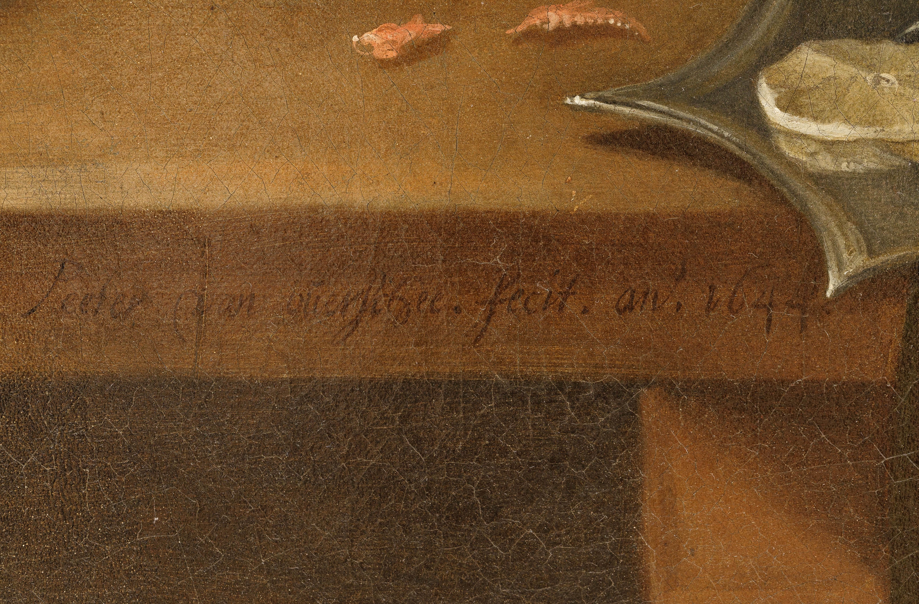 Artwork by Pieter van Overschee, Still life with a lobster, fruit and glasses, 1644, Made of Oil on canvas