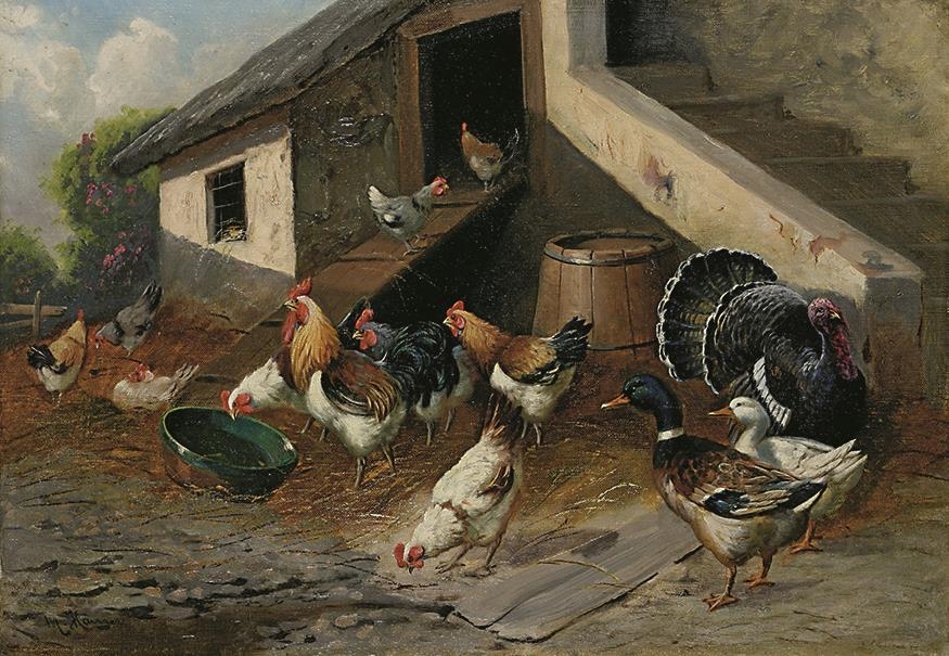 Max Hänger the Younger | Hühnerhof mit Enten und Truthahn | MutualArt