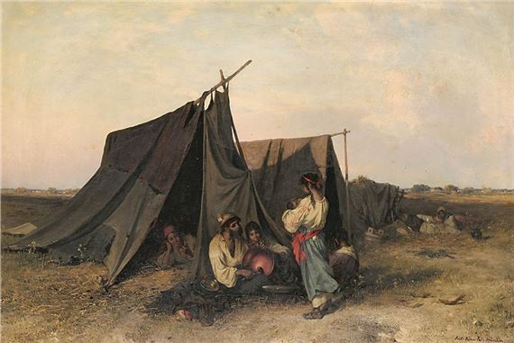 Eine Familie vor ihrem Lager by Pal Böhm