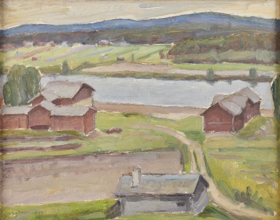 Artwork by Gösta Wesström, Utsikt över Ljungan, Made of oil on panel