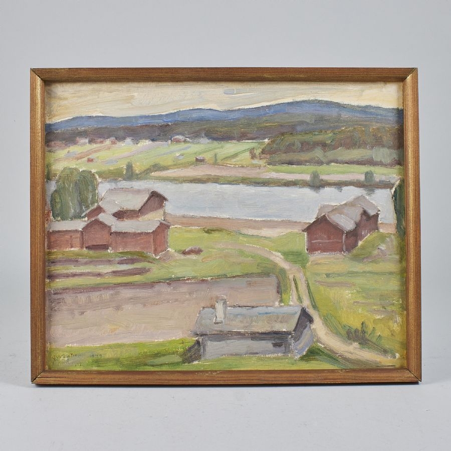 Artwork by Gösta Wesström, Utsikt över Ljungan, Made of oil on panel