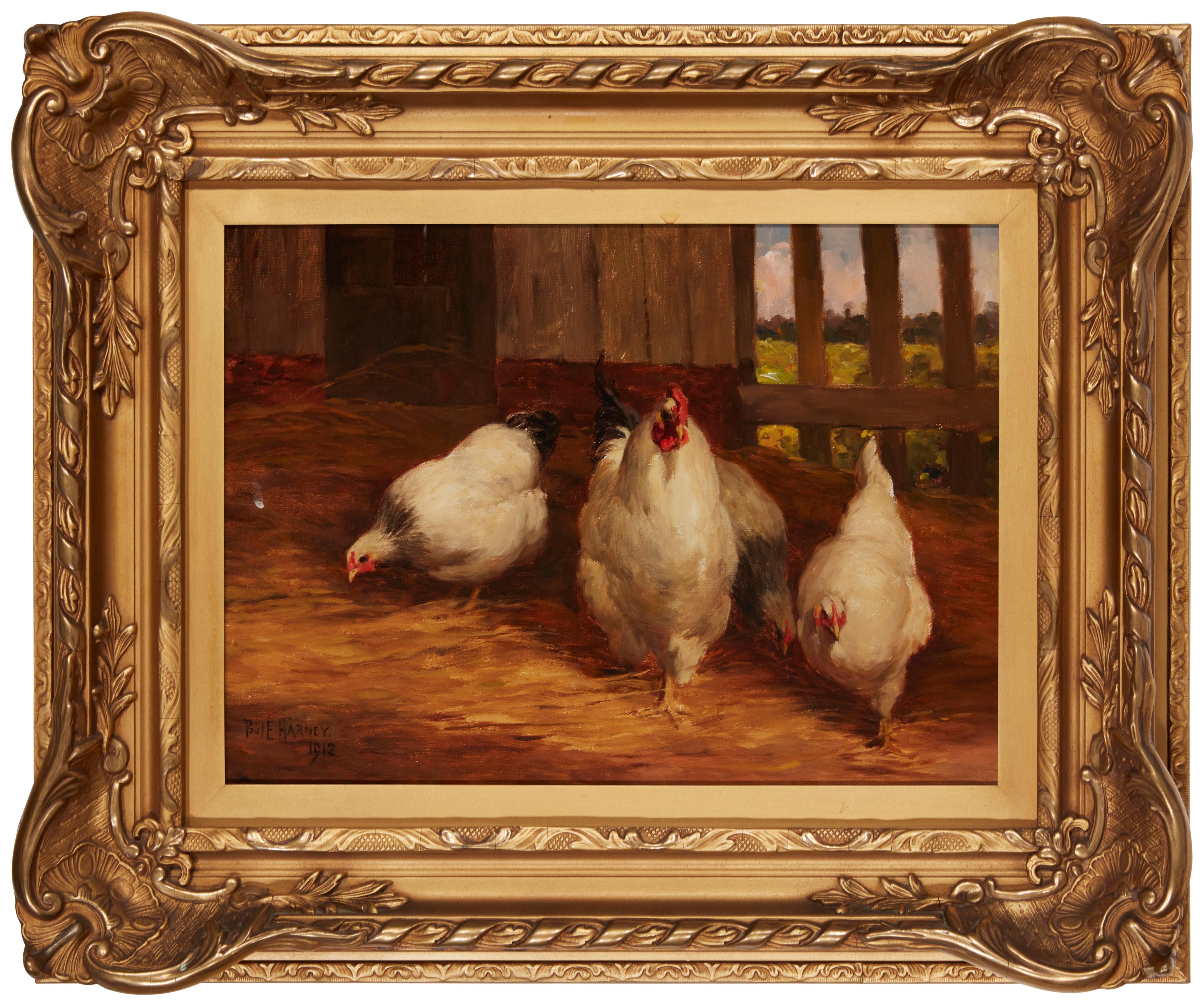 Artwork by Paul Harney, Chickens in a coop, Made of Oil on canvas