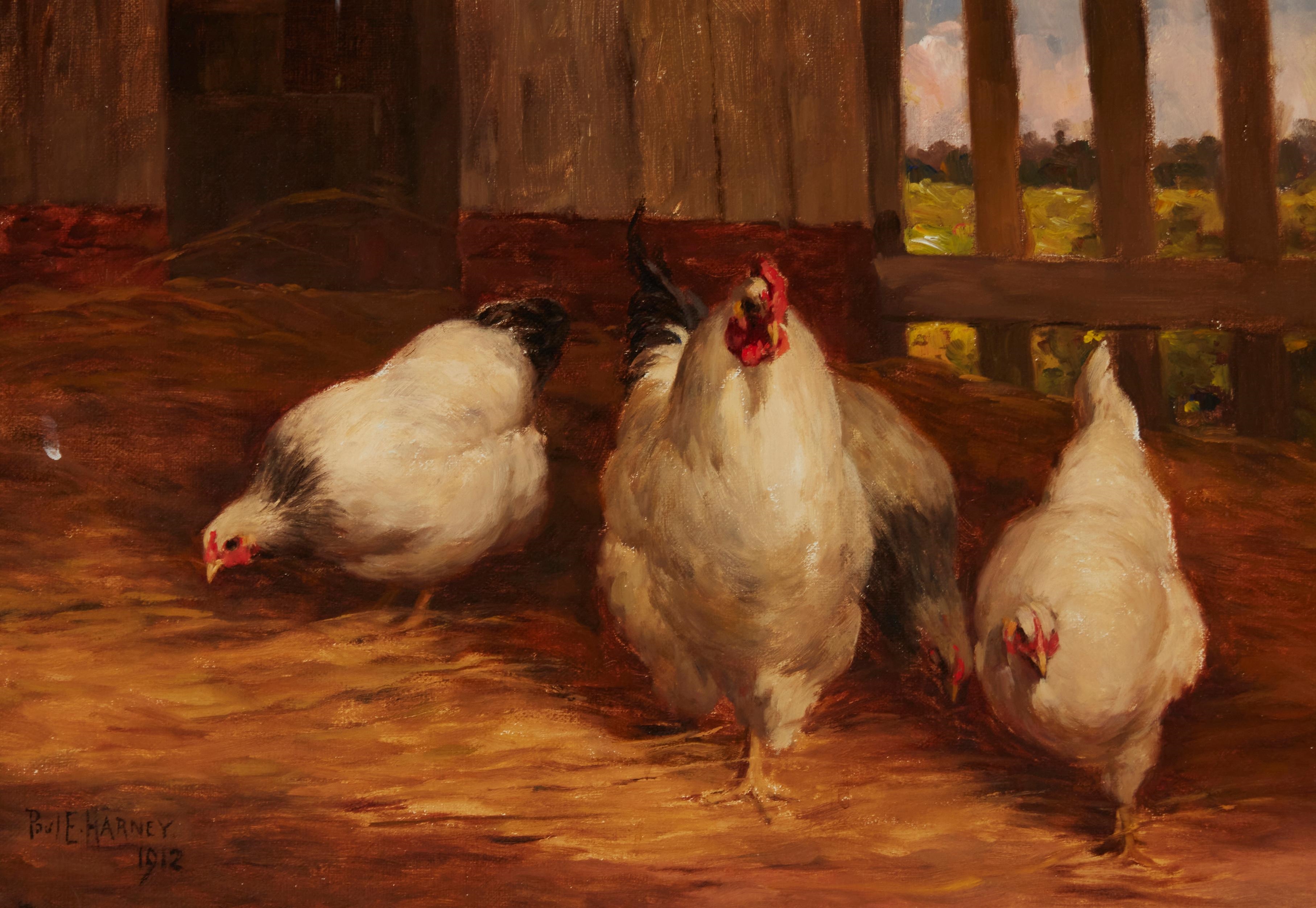 Artwork by Paul Harney, Chickens in a coop, Made of Oil on canvas