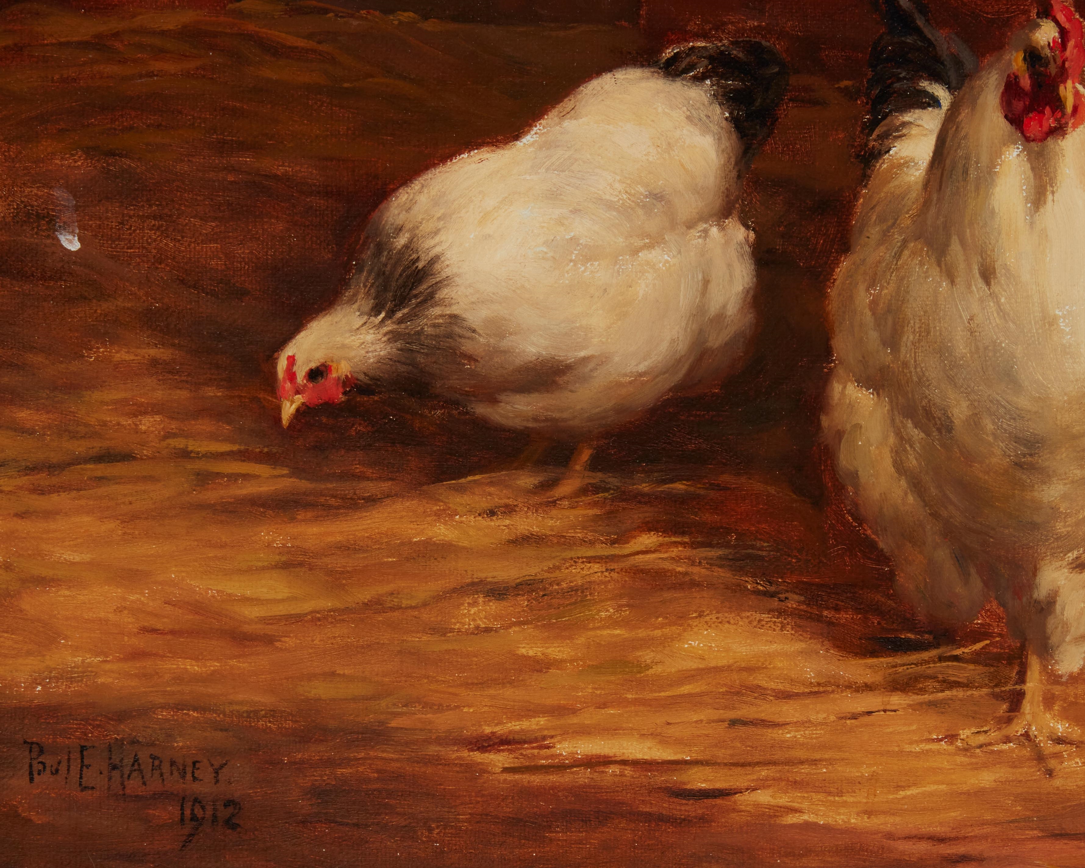 Artwork by Paul Harney, Chickens in a coop, Made of Oil on canvas