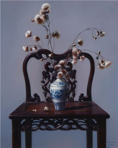 Still life of flowers in a porcelain vase by Liu Yingzhao, 1998