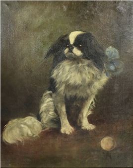 Study of a Japanese Chin sporting a blue bow - Elizabeth Marion Nelson