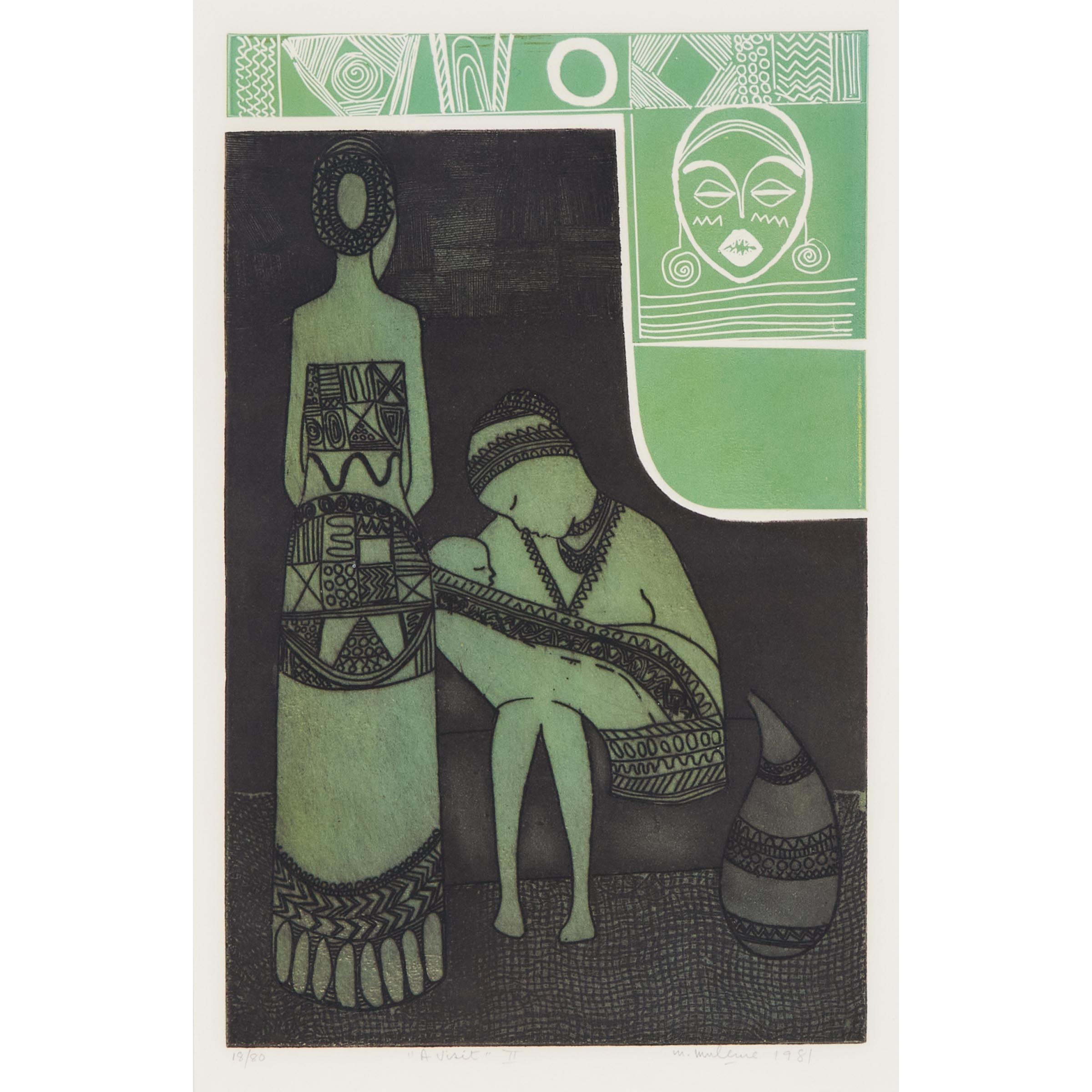Artwork by Mathias Muleme, A VISIT II, 1981, Made of intaglio and etching on paper