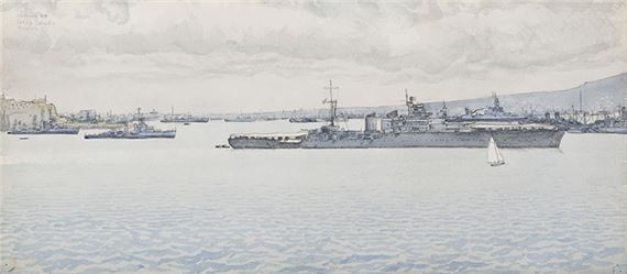 Italian Cruiser in Naples Harbour by Alex Colville, 10 Aug 1944