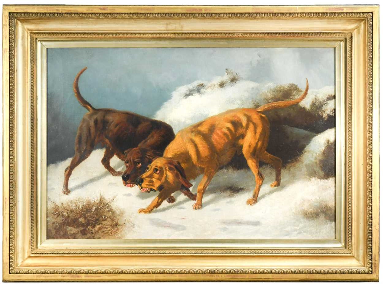 Robert Henry Roe | A liver and tan coloured hounds in a winter ...
