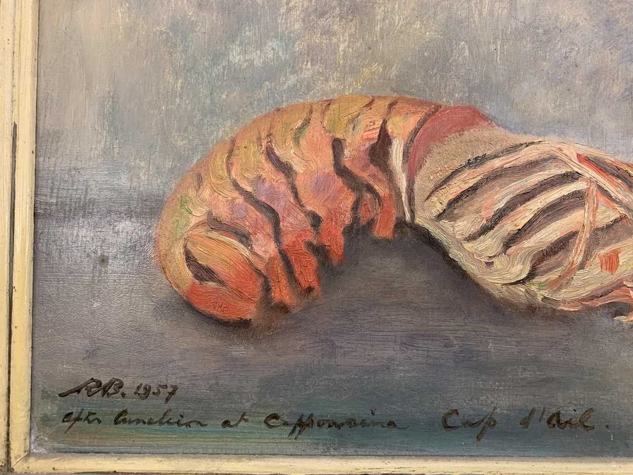 Artwork by Rhoda Birley, Still life of lobster, Made of oil on board